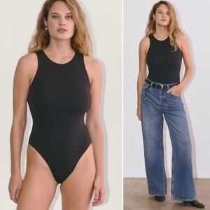 NWT Everlane Cutaway Tank Bodysuit Black Size L